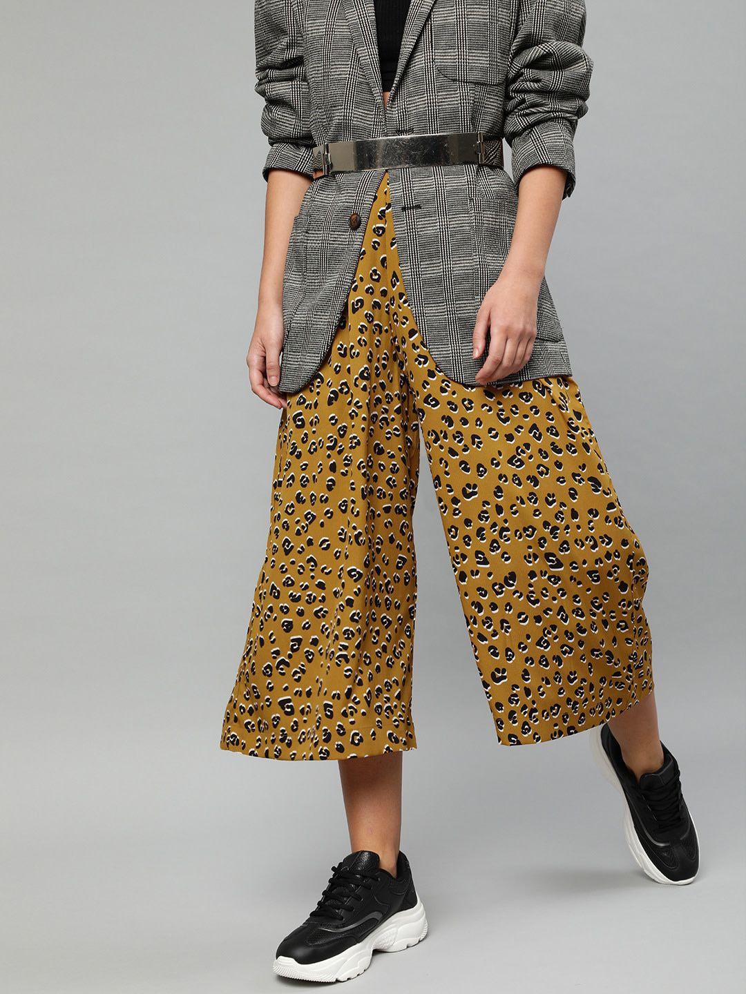 sera yellow abstract printed flared high-rise culottes