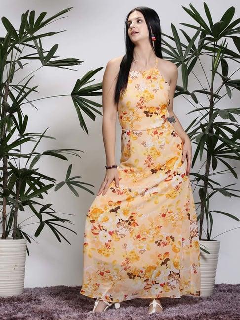 sera yellow floral print maxi dress