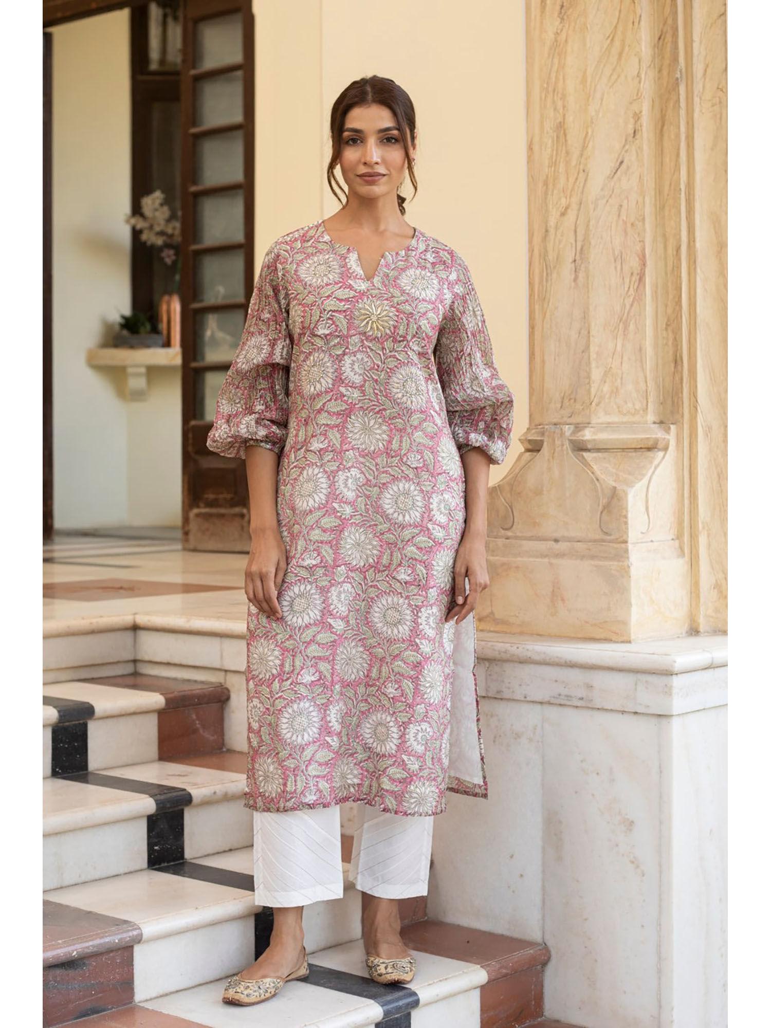 serene chandheri pink kurta