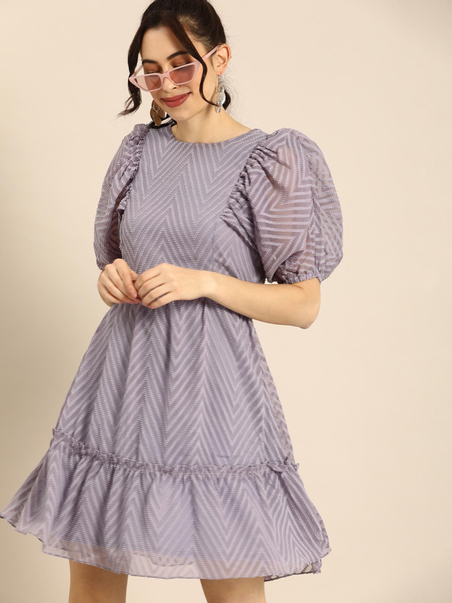 serene lavender dobby pattern a-line dress