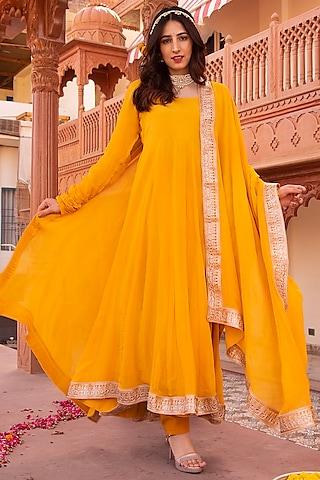 serene yellow georgette anarkali set