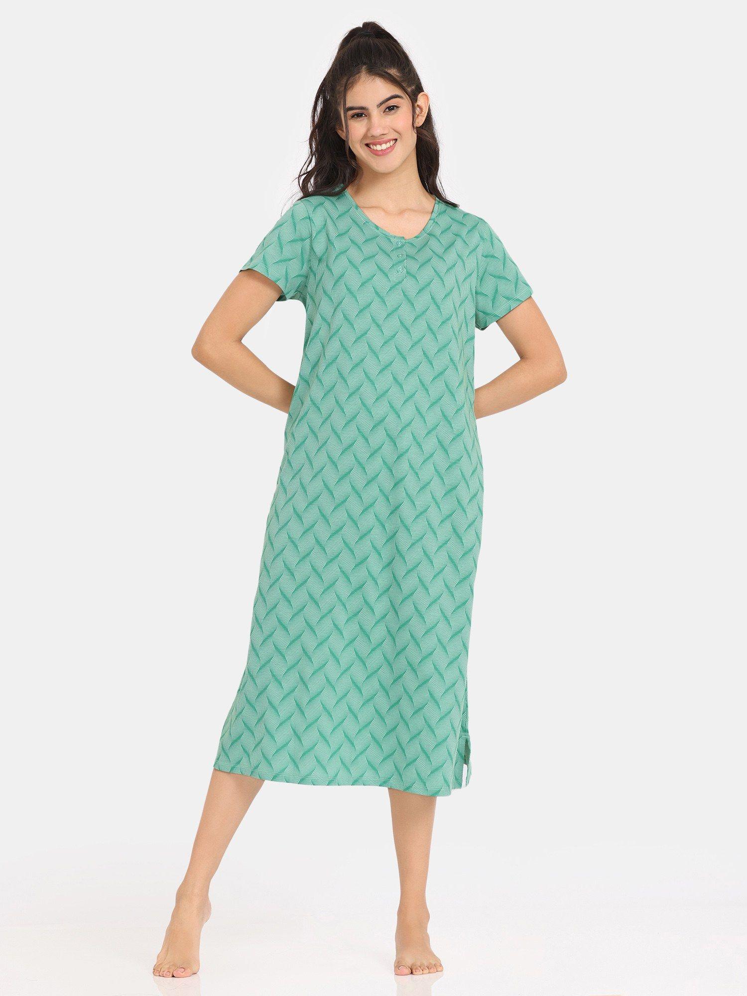 serenity knit cotton mid length nightdress - grayed jade