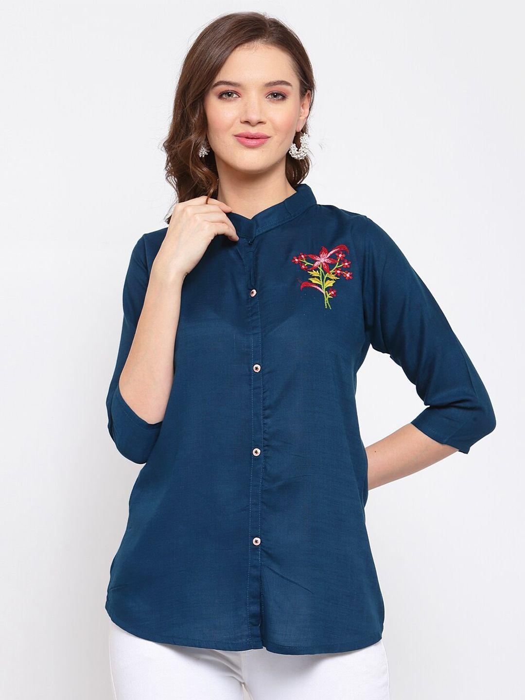 serona fabrics blue band collar shirt style top