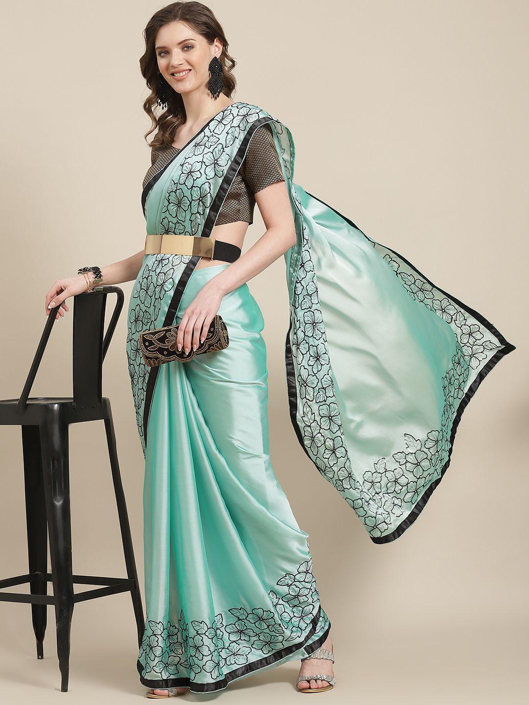serona fabrics blue floral sequinned heavy work saree