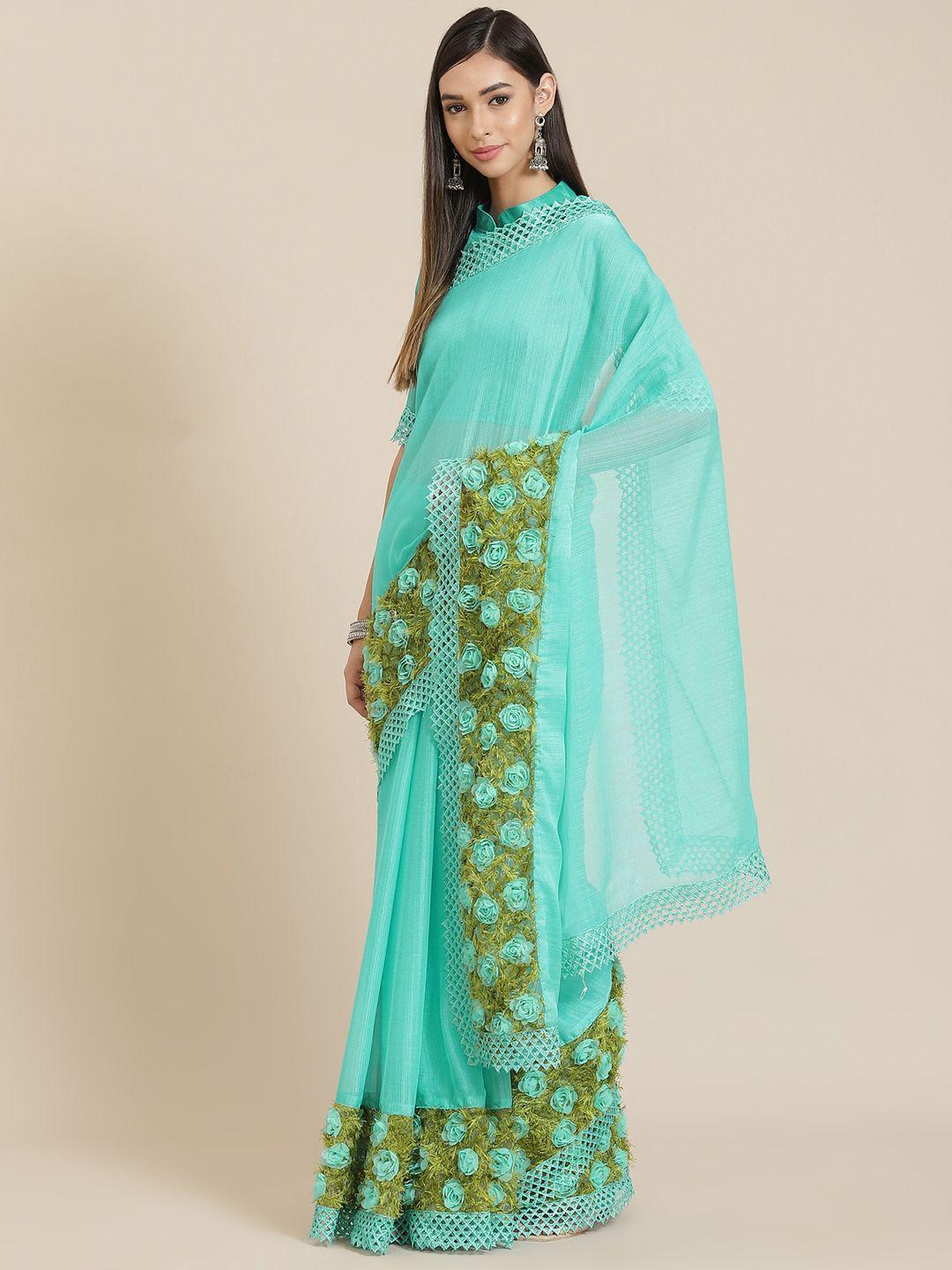 serona fabrics blue pure chiffon ready to wear saree