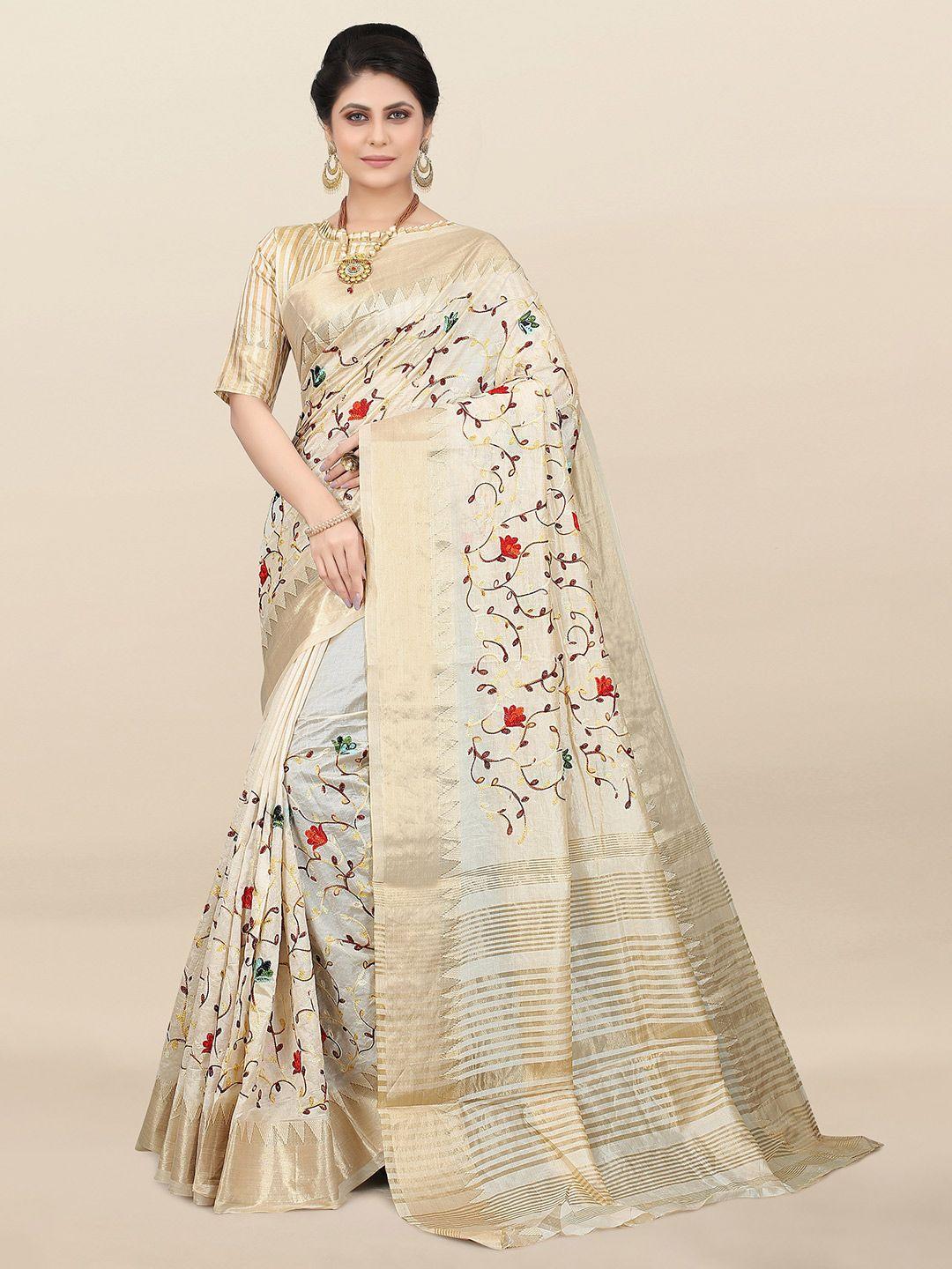 serona fabrics floral embroidered silk cotton mysore silk saree