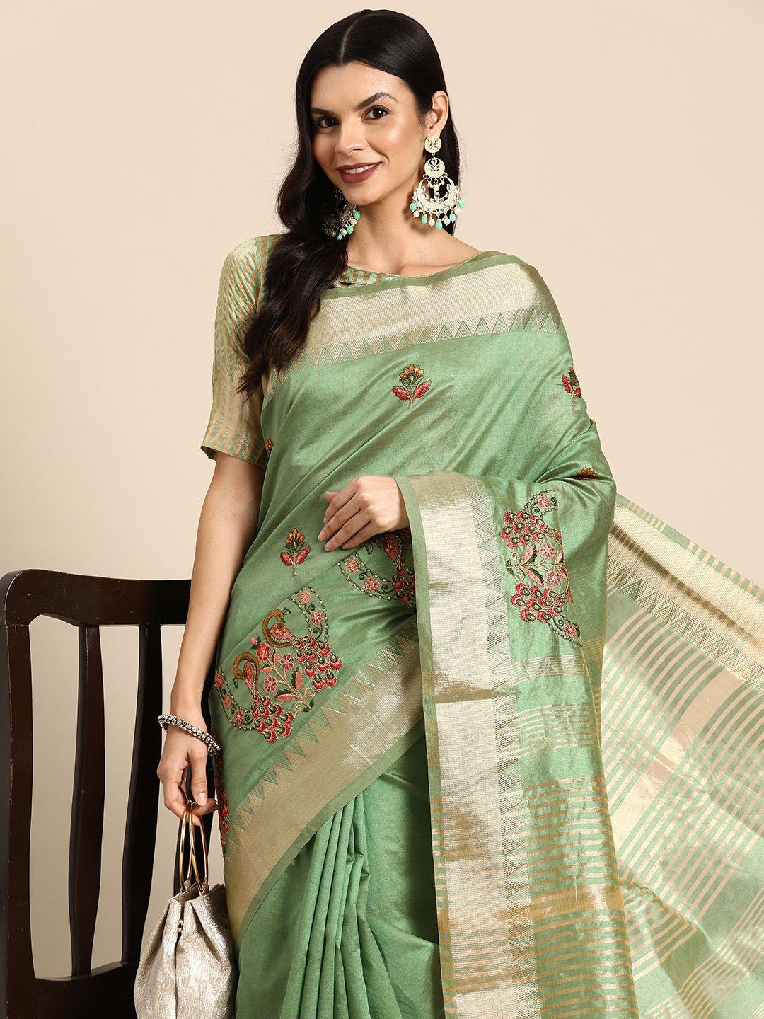 serona fabrics floral embroidered zari banarasi saree