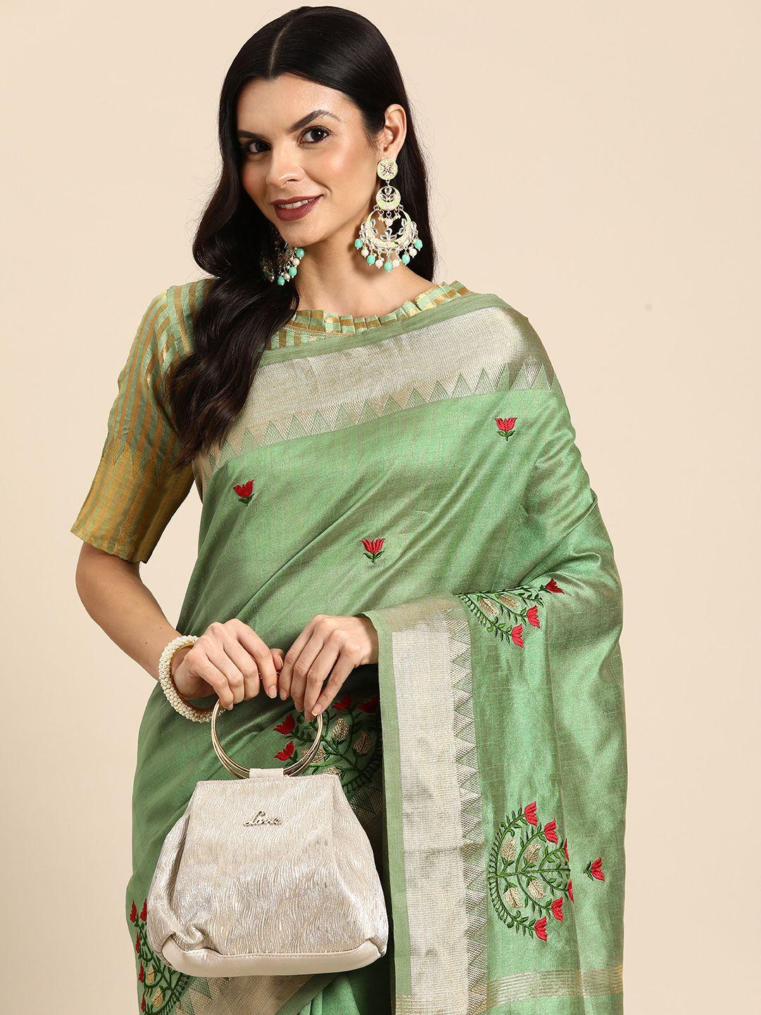 serona fabrics floral embroidered zari banarasi saree