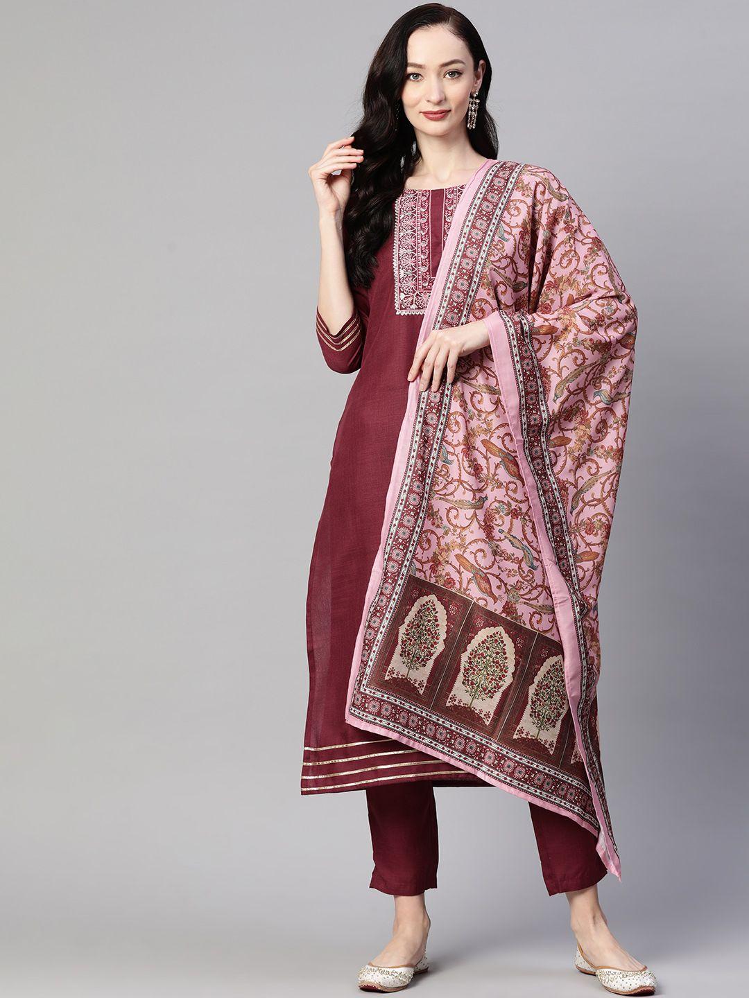 serona fabrics women floral yoke design kurta with trousers & with dupatta