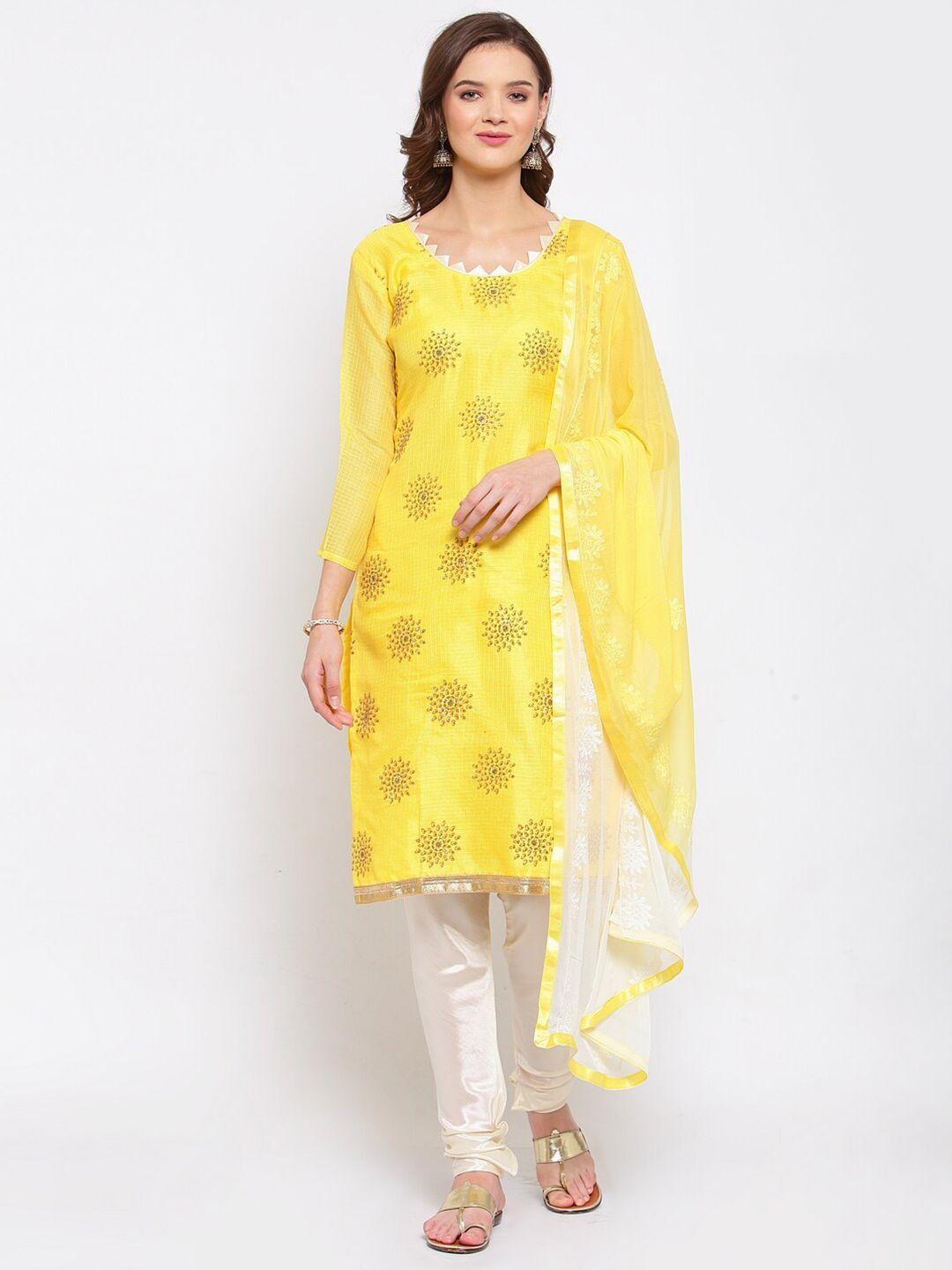 serona fabrics yellow & off white printed unstitched dress material