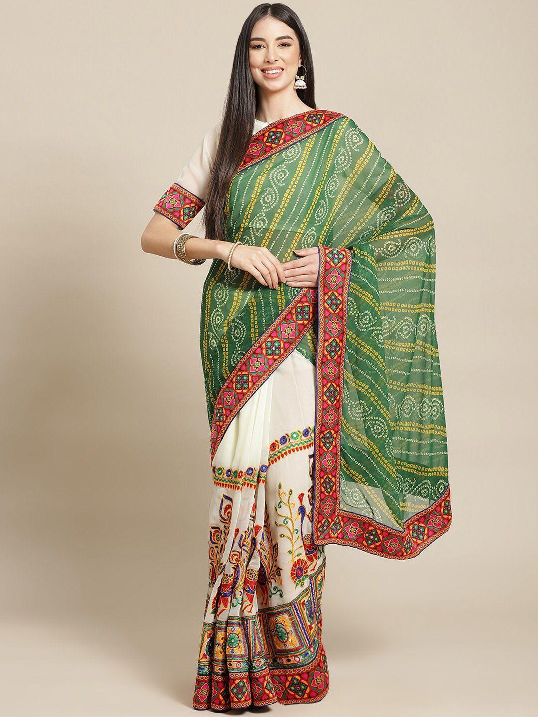 serona fabrics bandhani embroidered pure georgette saree