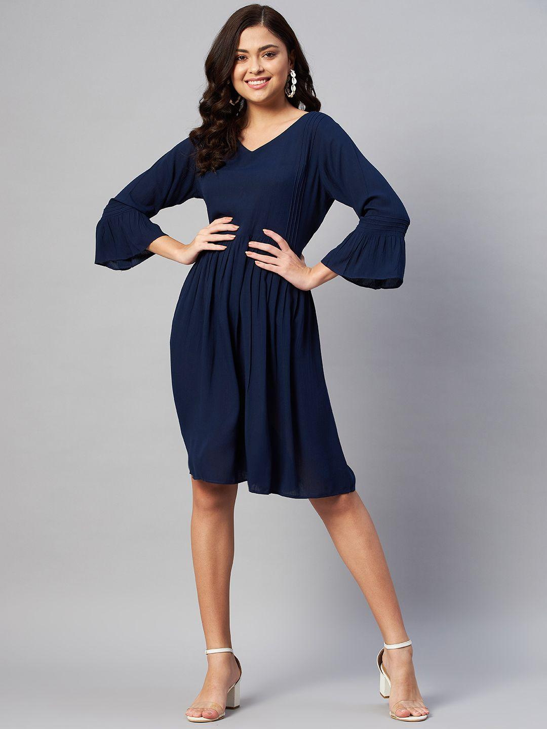 serona fabrics blue bell sleeves fit & flare dress