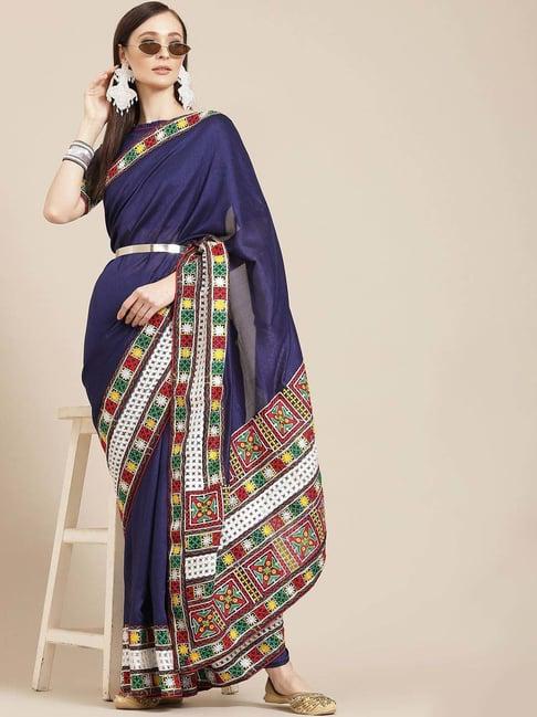 serona fabrics blue silk embroidered saree with unstitched blouse