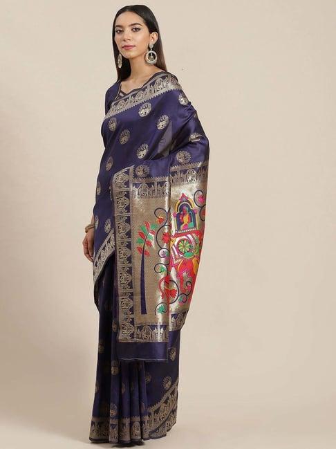 serona fabrics blue silk woven saree with unstitched blouse