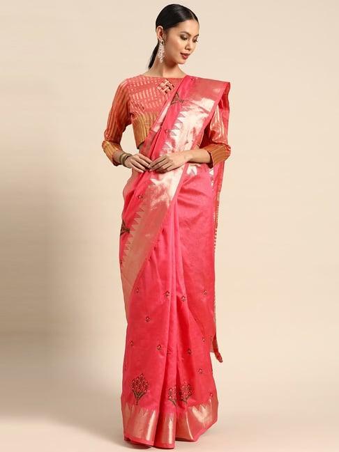 serona fabrics coral cotton silk embroidered saree with unstitched blouse