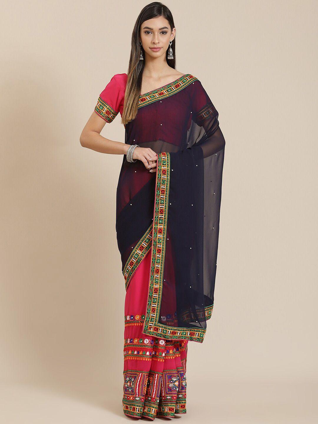 serona fabrics embellished embroidered pure georgette half and half saree