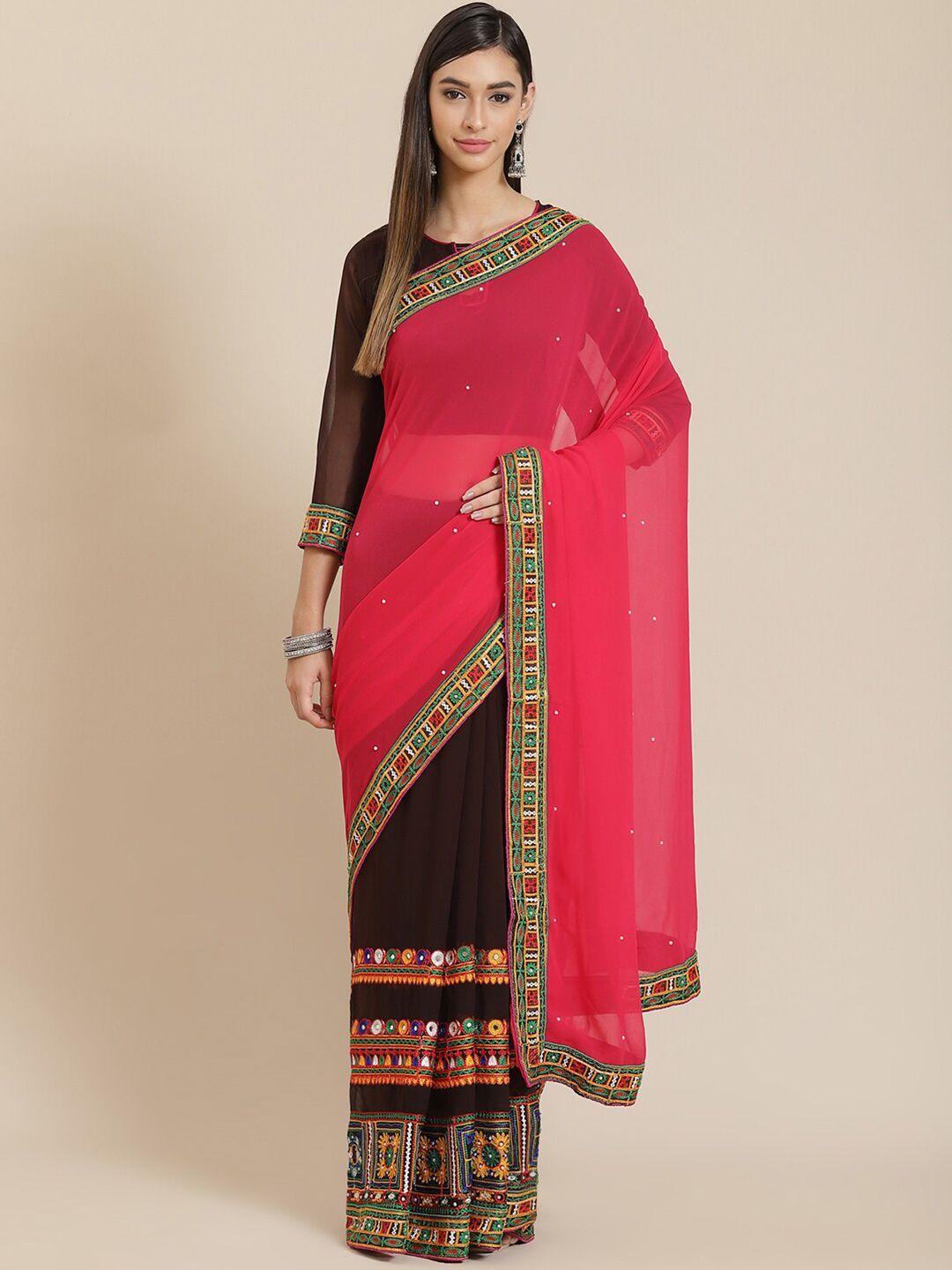 serona fabrics embellished embroidered pure georgette half and half saree