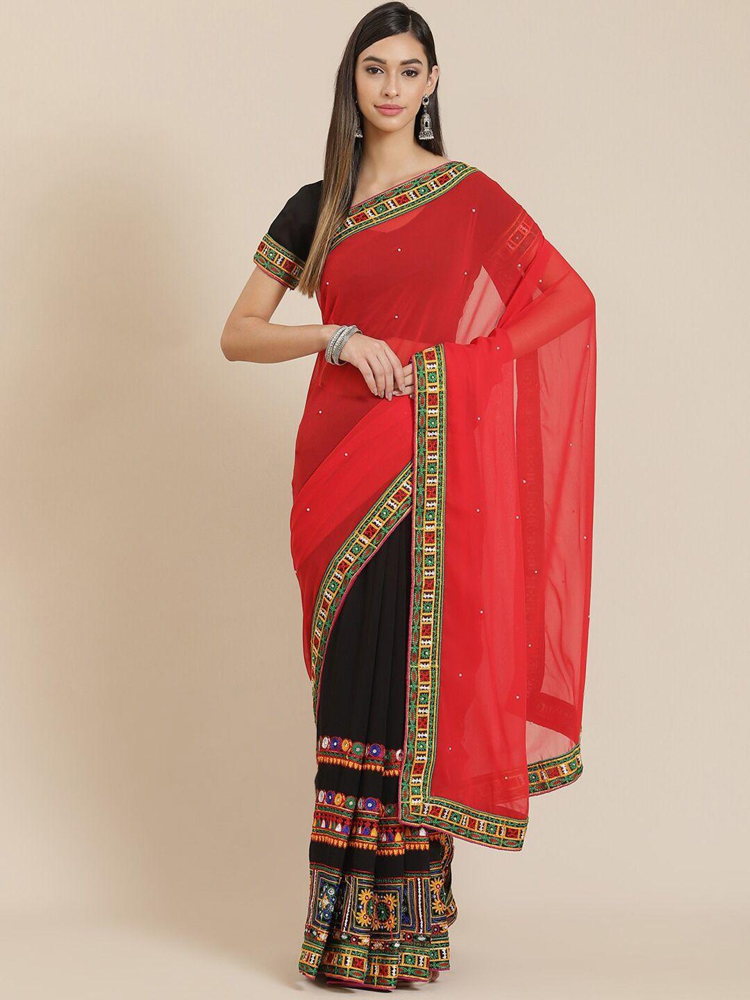 serona fabrics embellished pure georgette half and half saree
