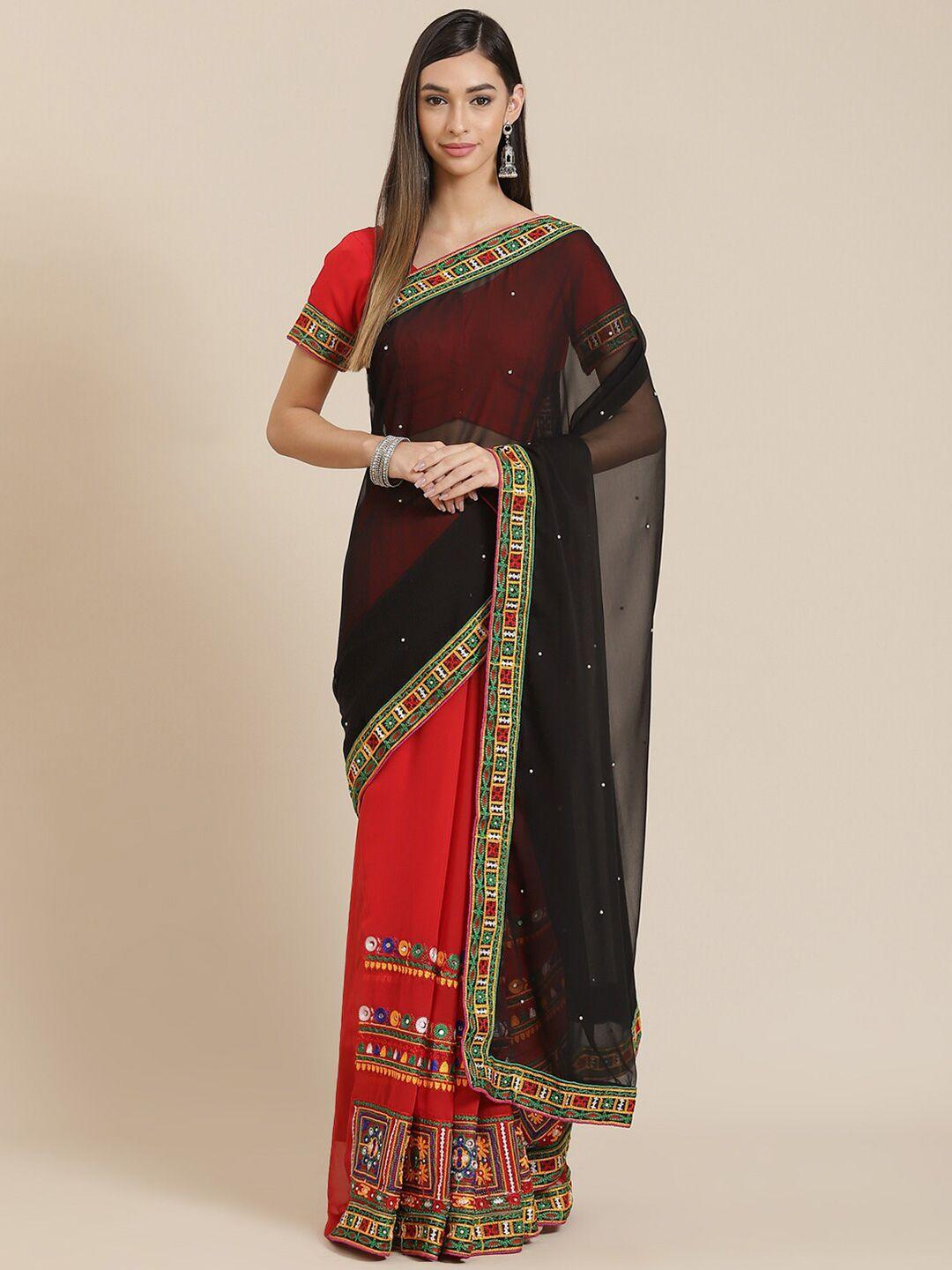 serona fabrics embroidered pure georgette half and half saree