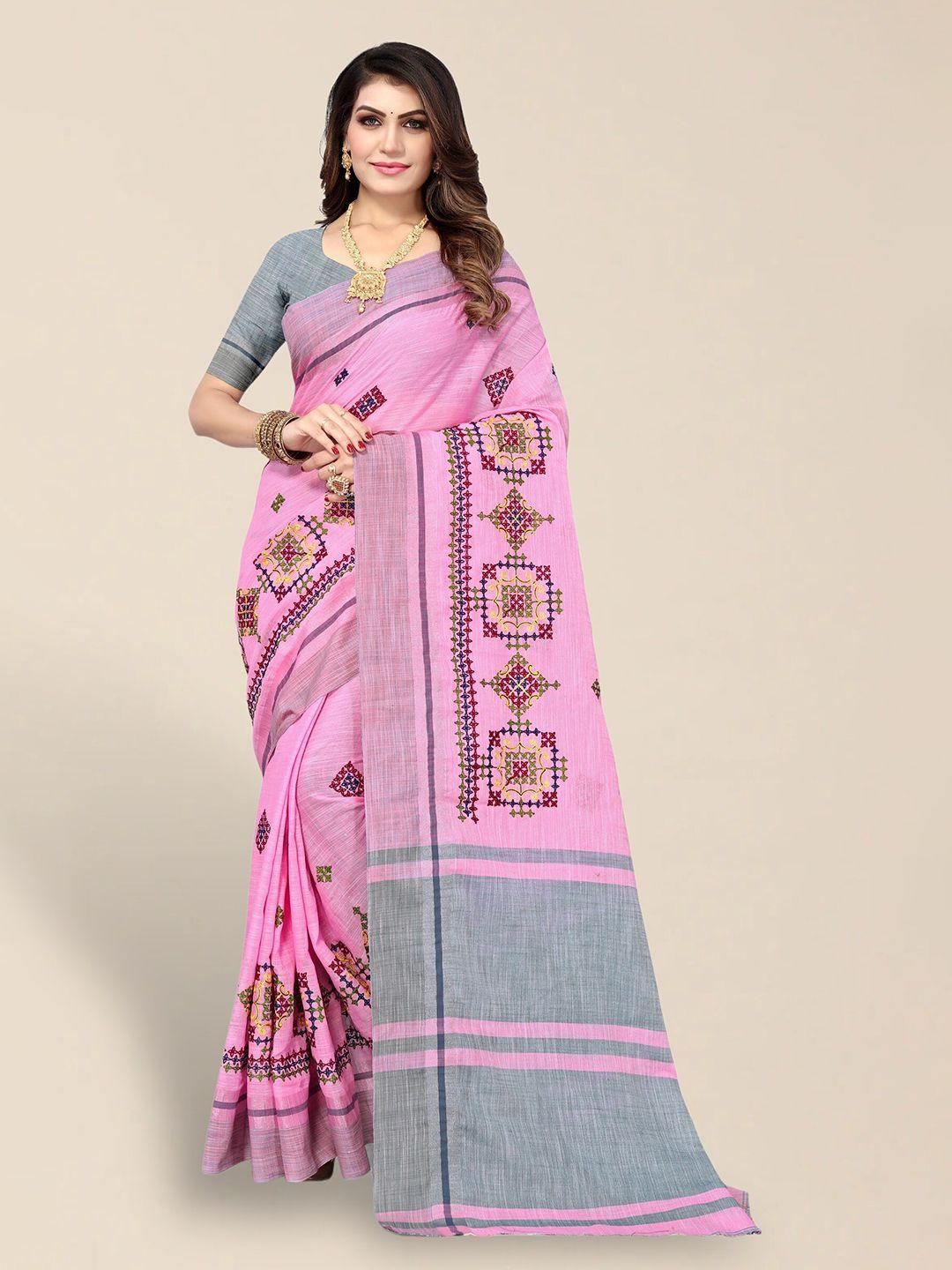 serona fabrics ethnic motifs embroidered pure linen saree