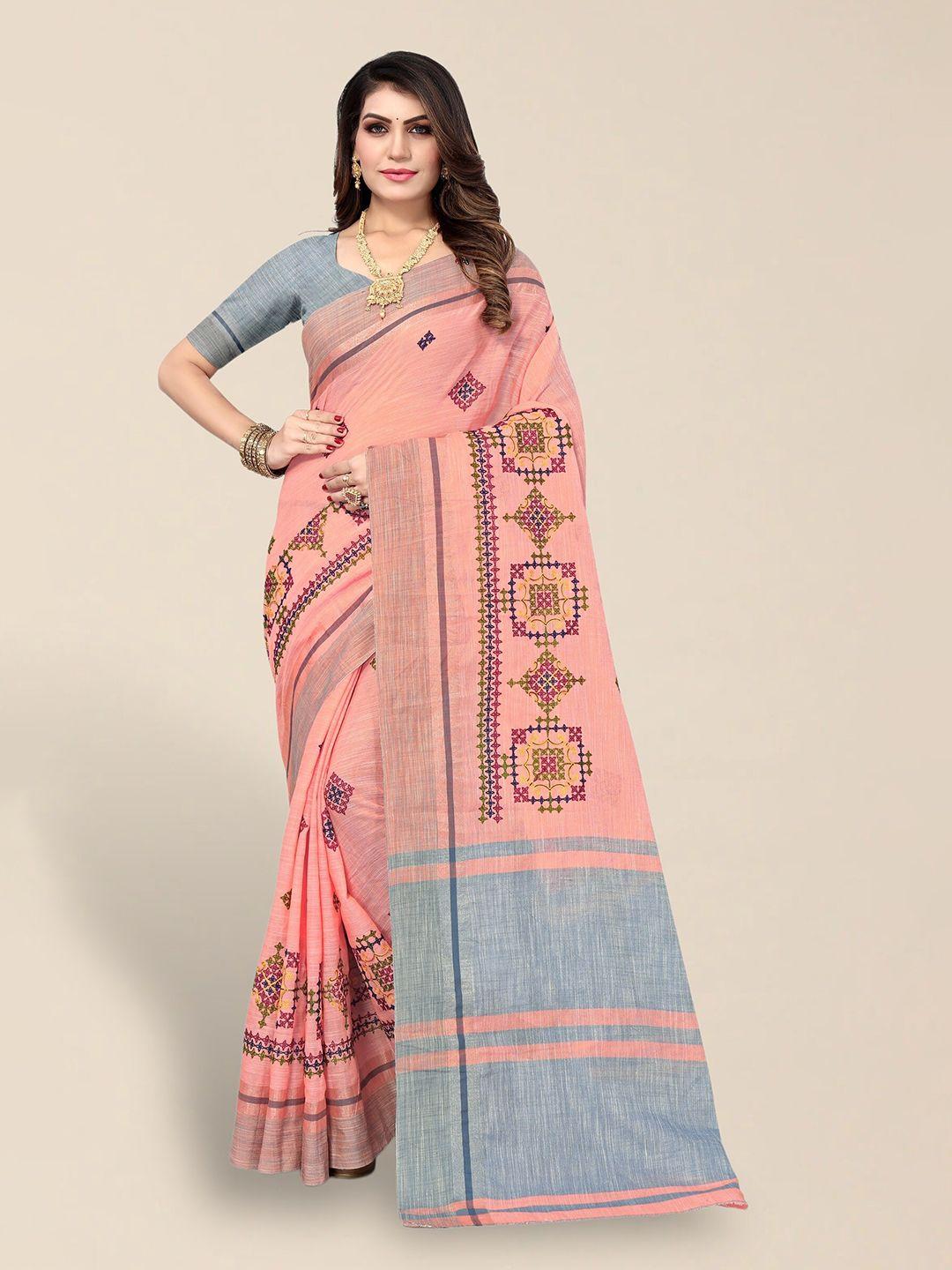 serona fabrics ethnic motifs embroidered pure linen saree