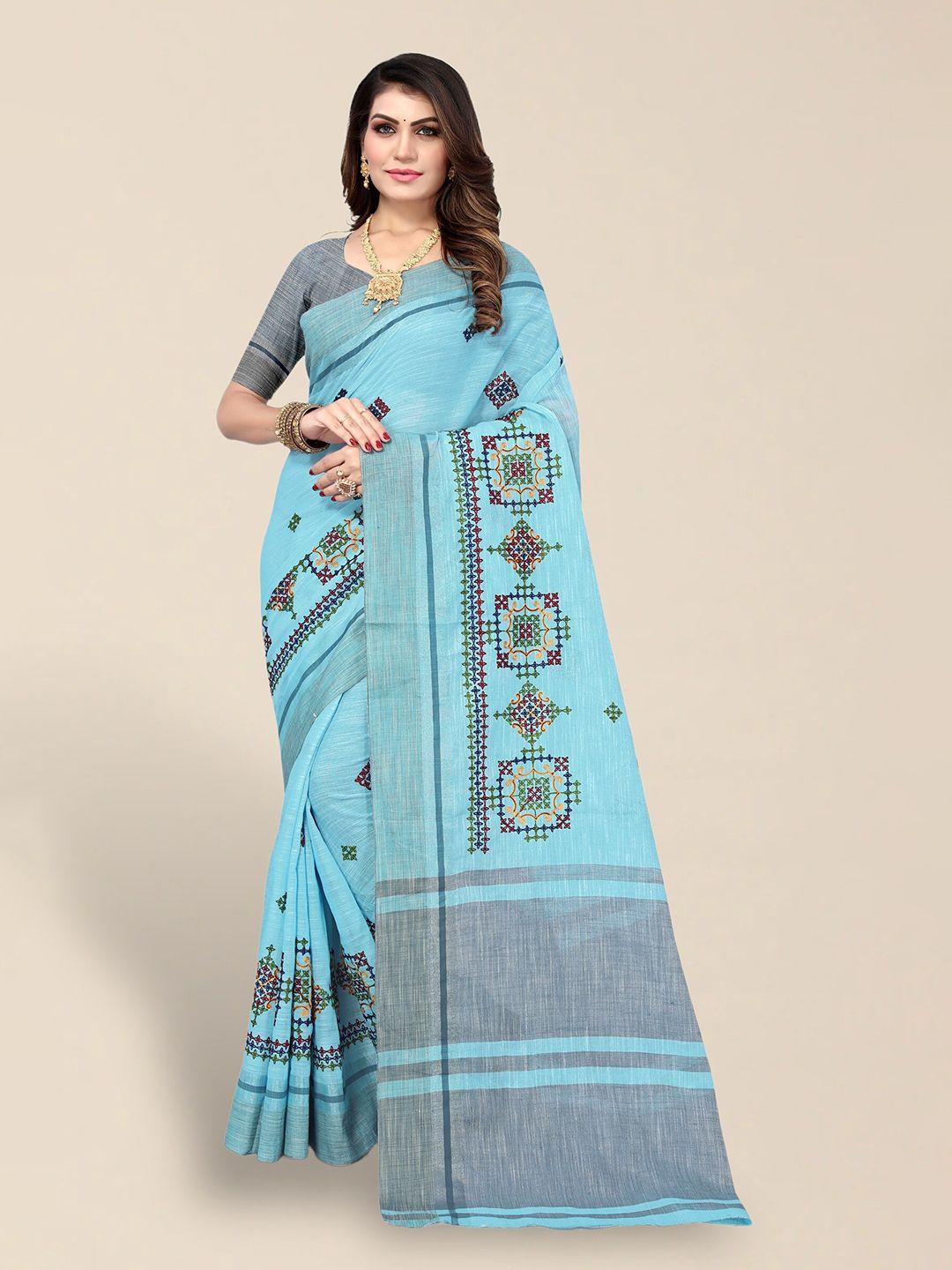 serona fabrics ethnic motifs embroidered pure linen saree