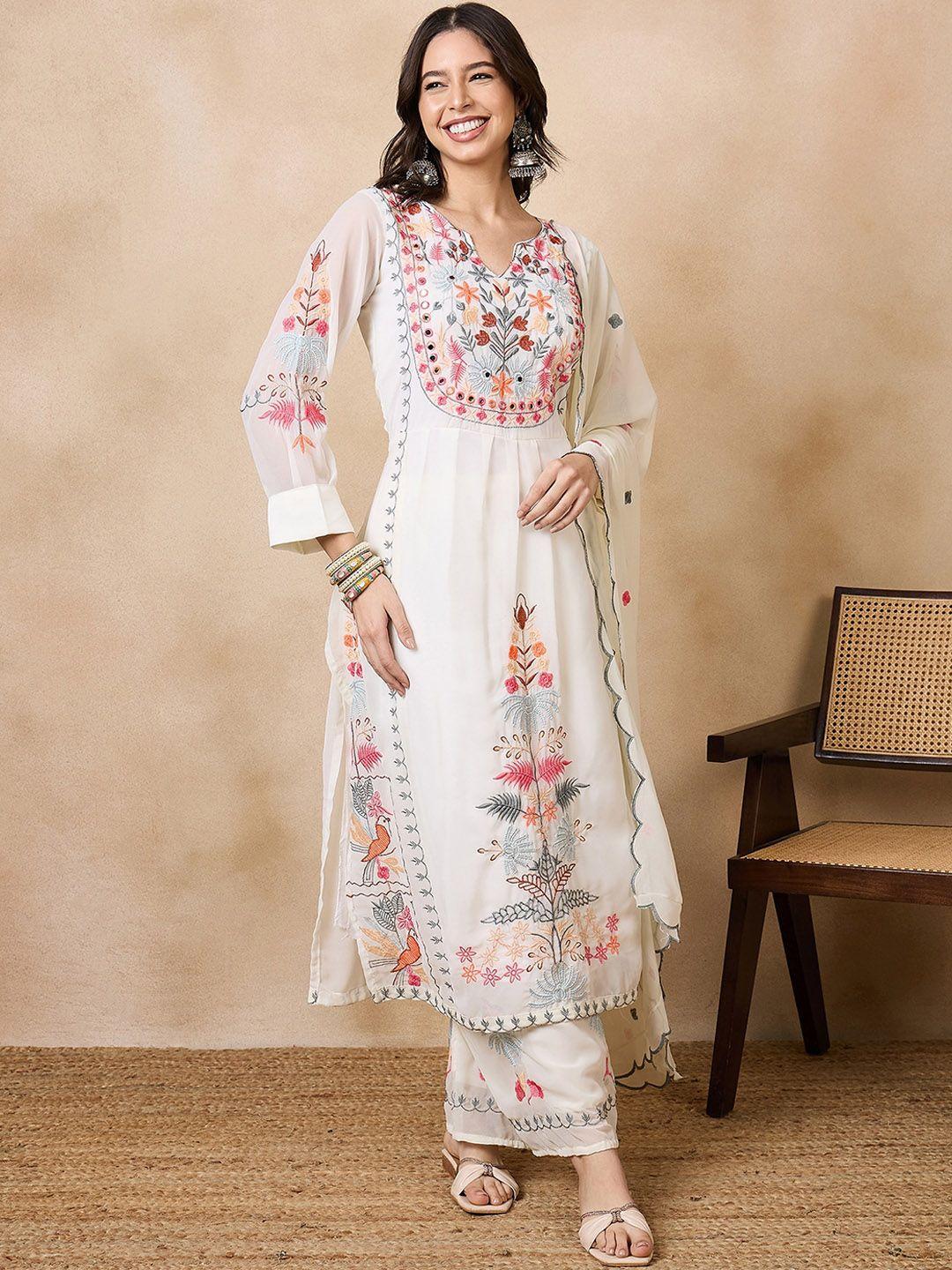 serona fabrics ethnic motifs embroidered regular thread work kurta with palazzos & dupatta