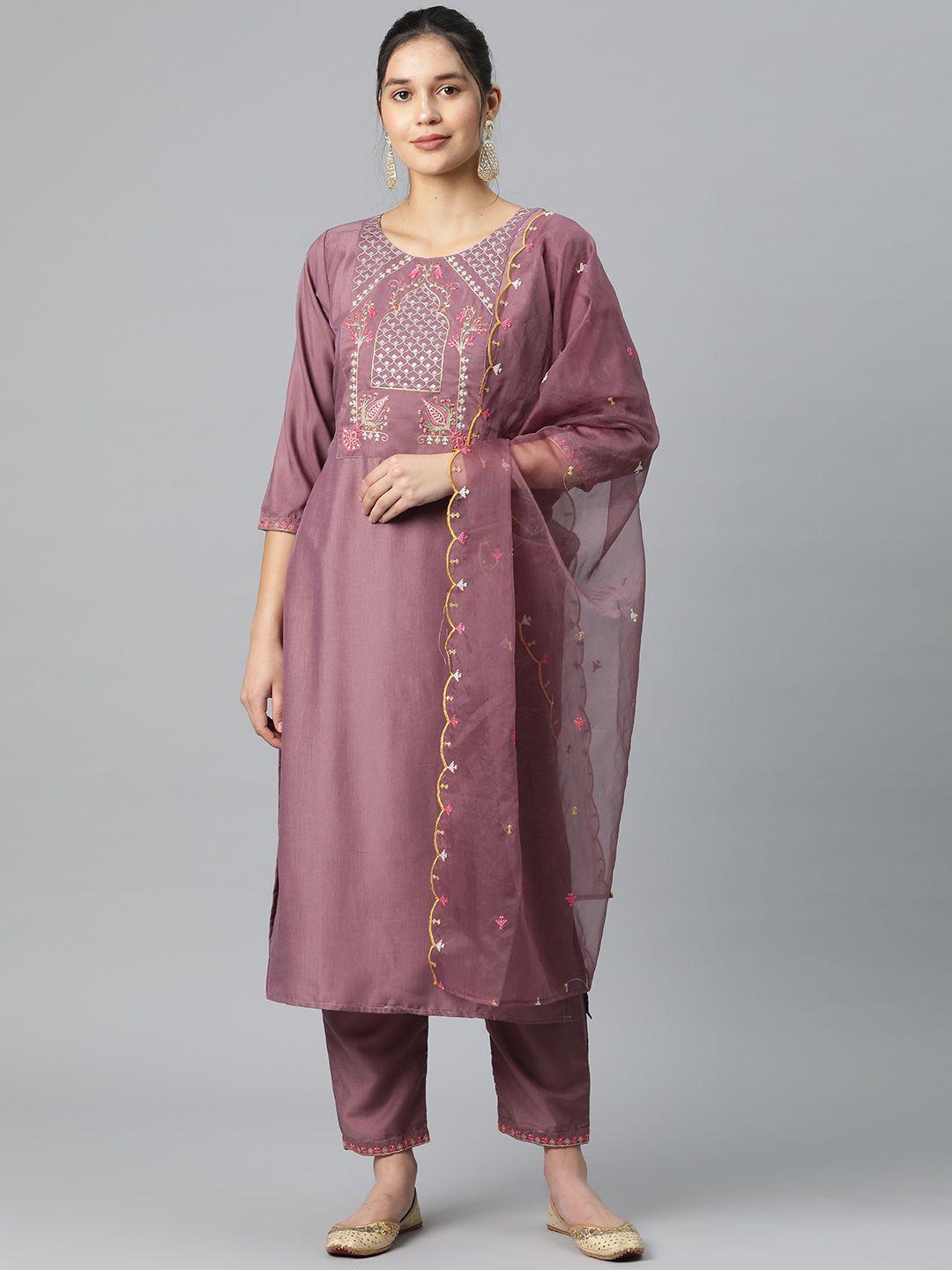 serona fabrics ethnic motifs embroidered sequinned kurta with trousers & dupatta