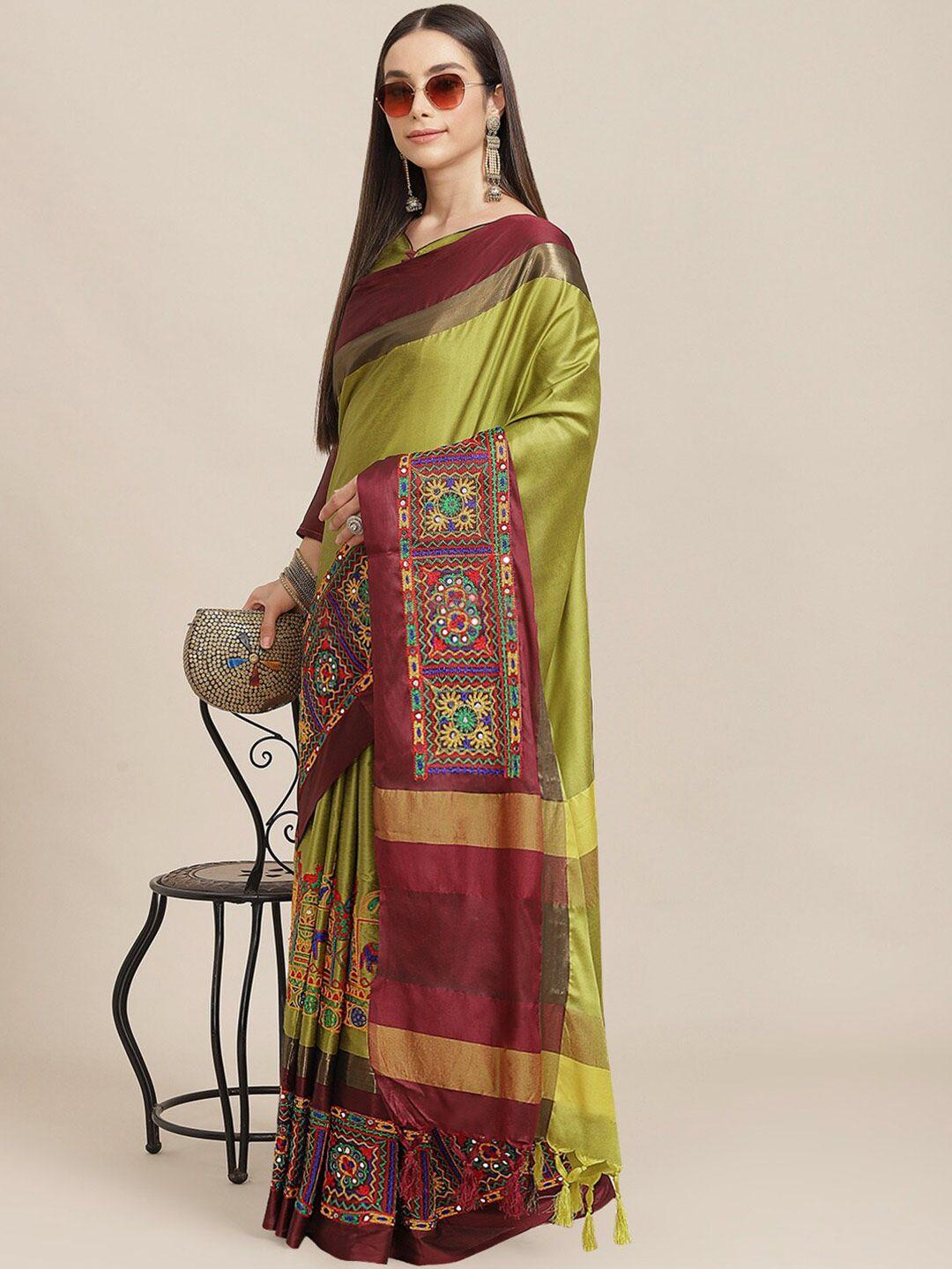 serona fabrics ethnic motifs embroidered silk cotton saree with tassle