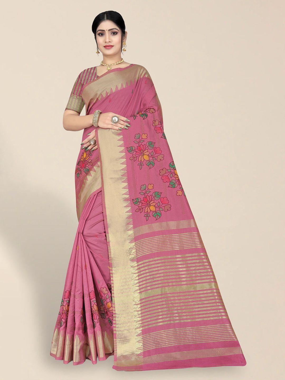 serona fabrics ethnic motifs embroidered zari silk cotton saree