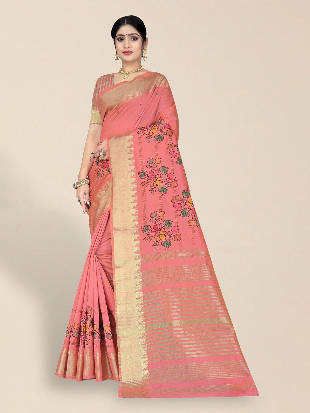 serona fabrics ethnic motifs embroidered zari silk cotton saree
