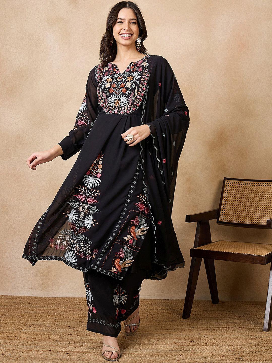 serona fabrics floral embroidered regular thread work kurta with palazzos & dupatta