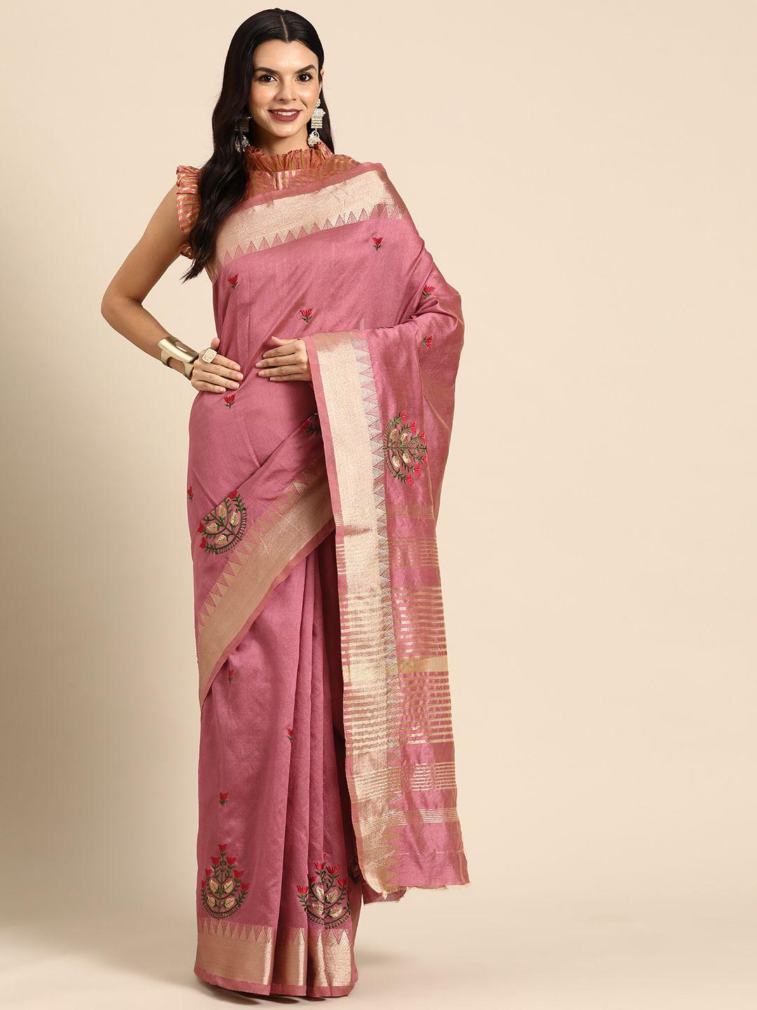 serona fabrics floral embroidered zari banarasi saree