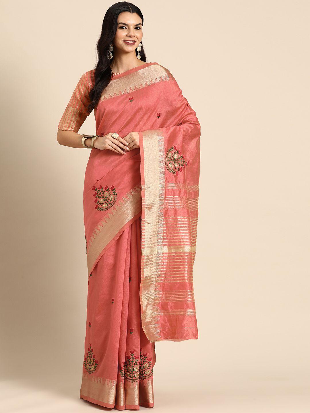 serona fabrics floral embroidered zari banarasi saree