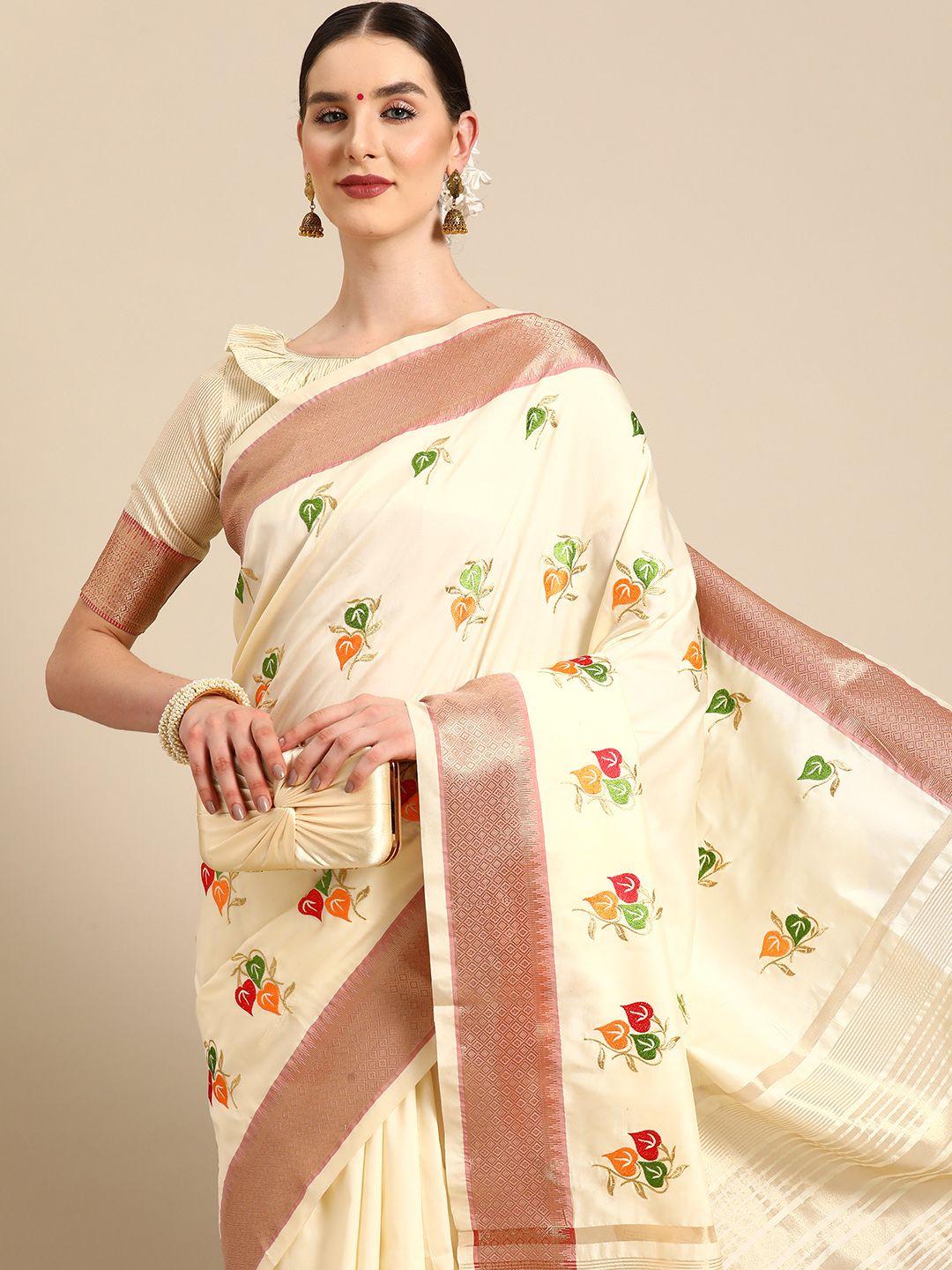 serona fabrics floral embroidered zari banarasi saree