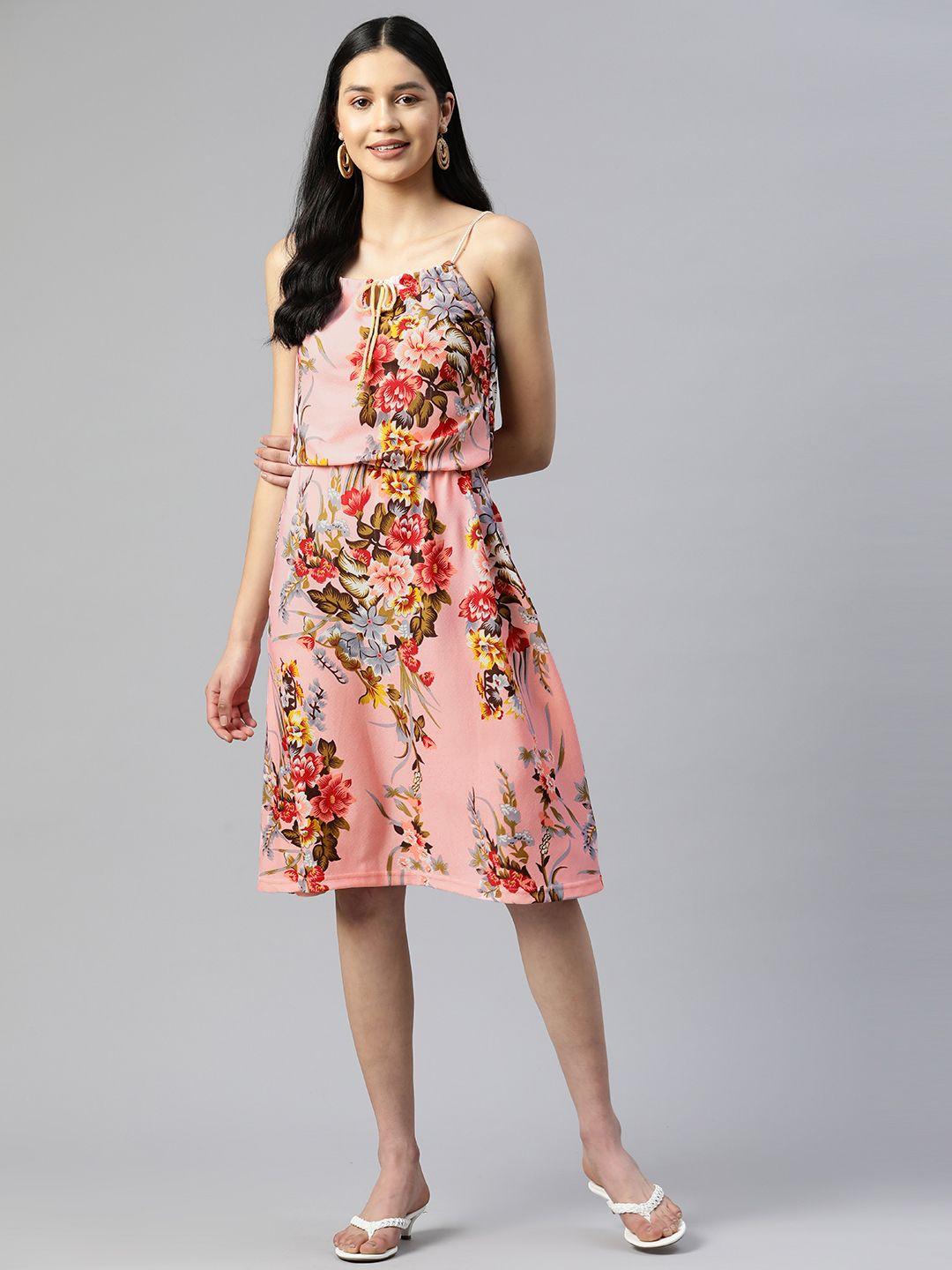 serona fabrics floral tie-up neck a-line dress