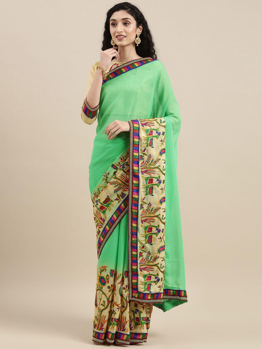 serona fabrics green pure chiffon saree