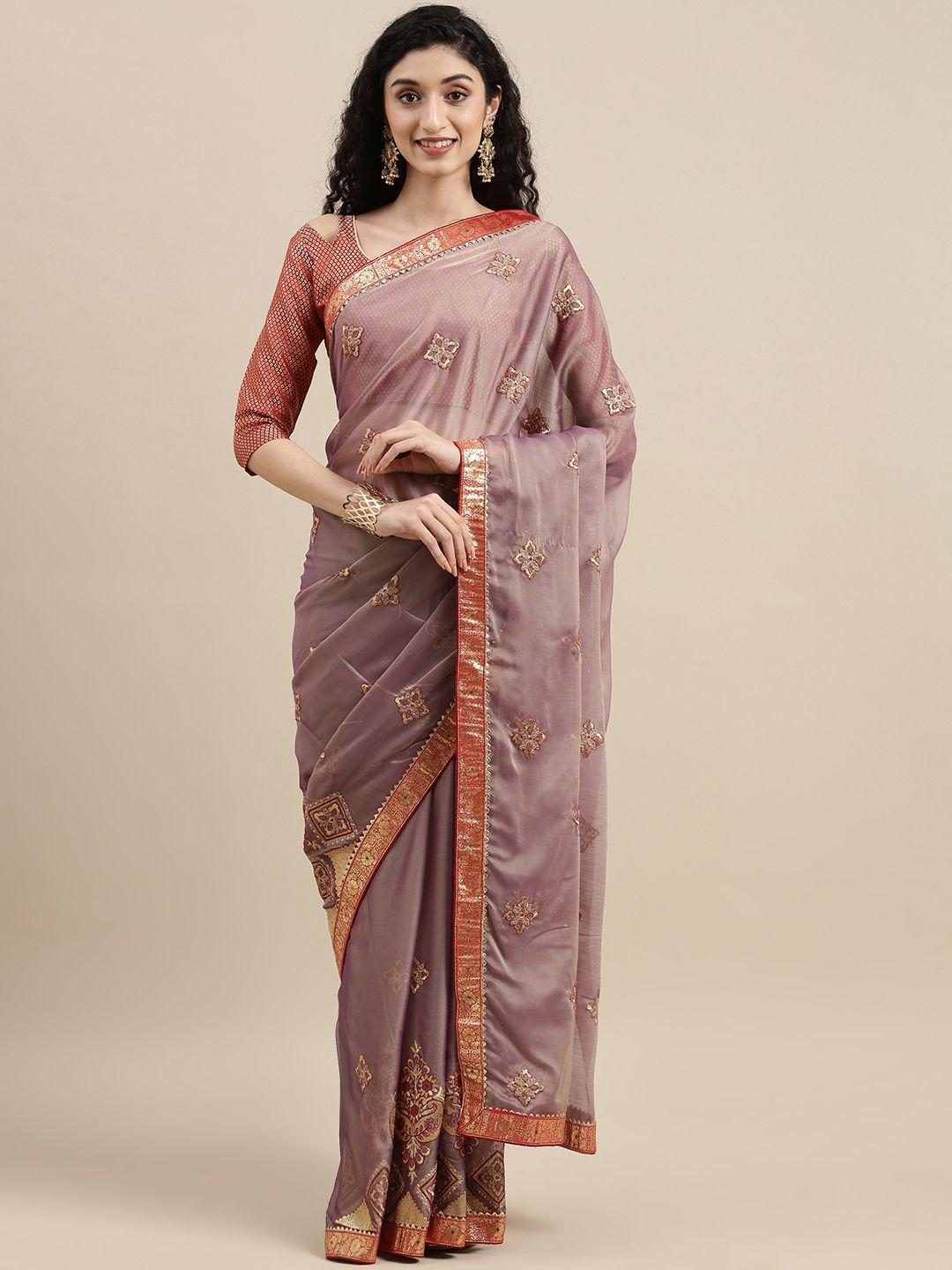 serona fabrics mauve ethnic motifs pure chiffon saree