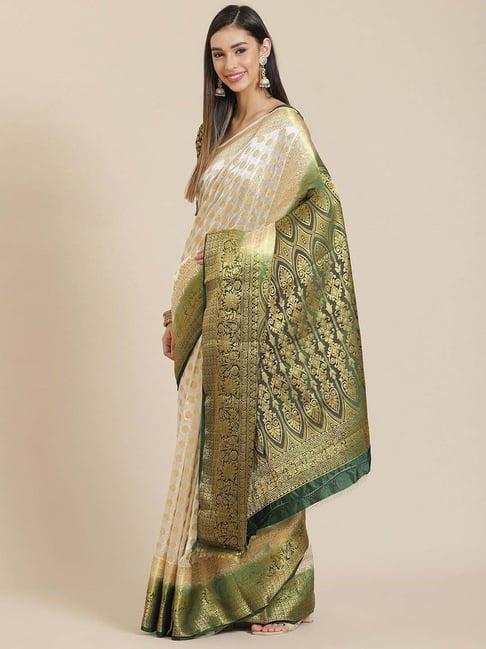 serona fabrics off-white silk woven saree with unstitched blouse