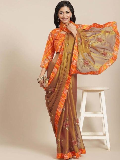 serona fabrics orange embellished saree with unstitched blouse