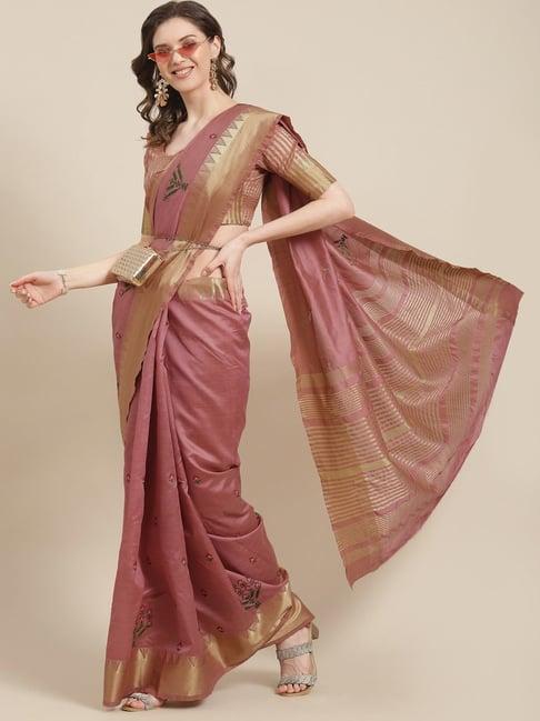 serona fabrics peach cotton silk embroidered saree with unstitched blouse