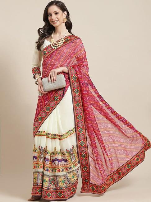 serona fabrics pink & white embroidered saree with unstitched blouse