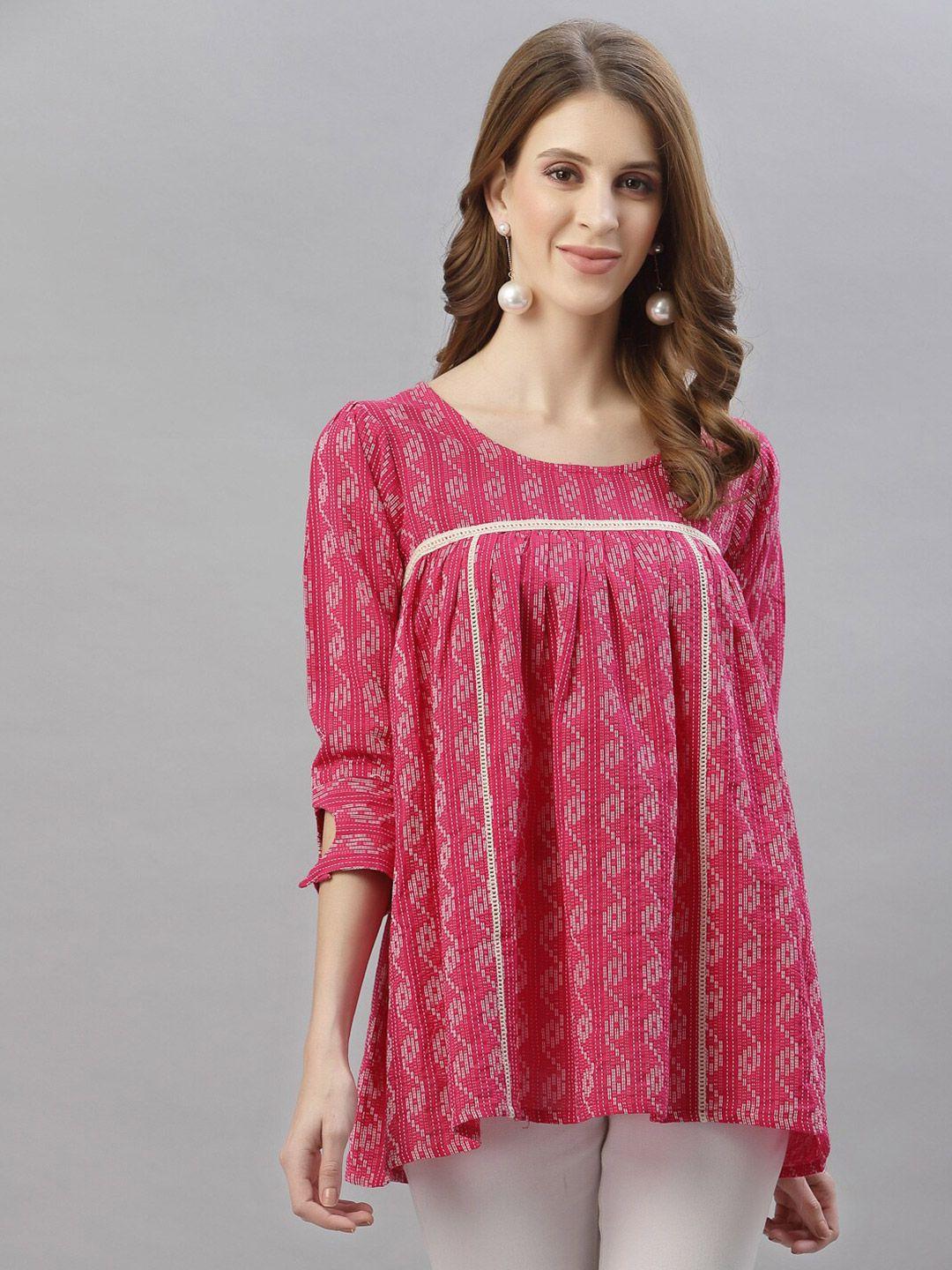 serona fabrics pink & white tunic