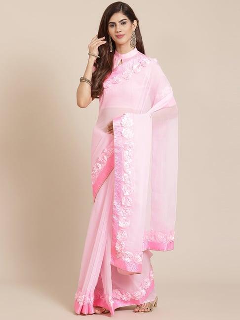 serona fabrics pink embellished saree with unstitched blouse