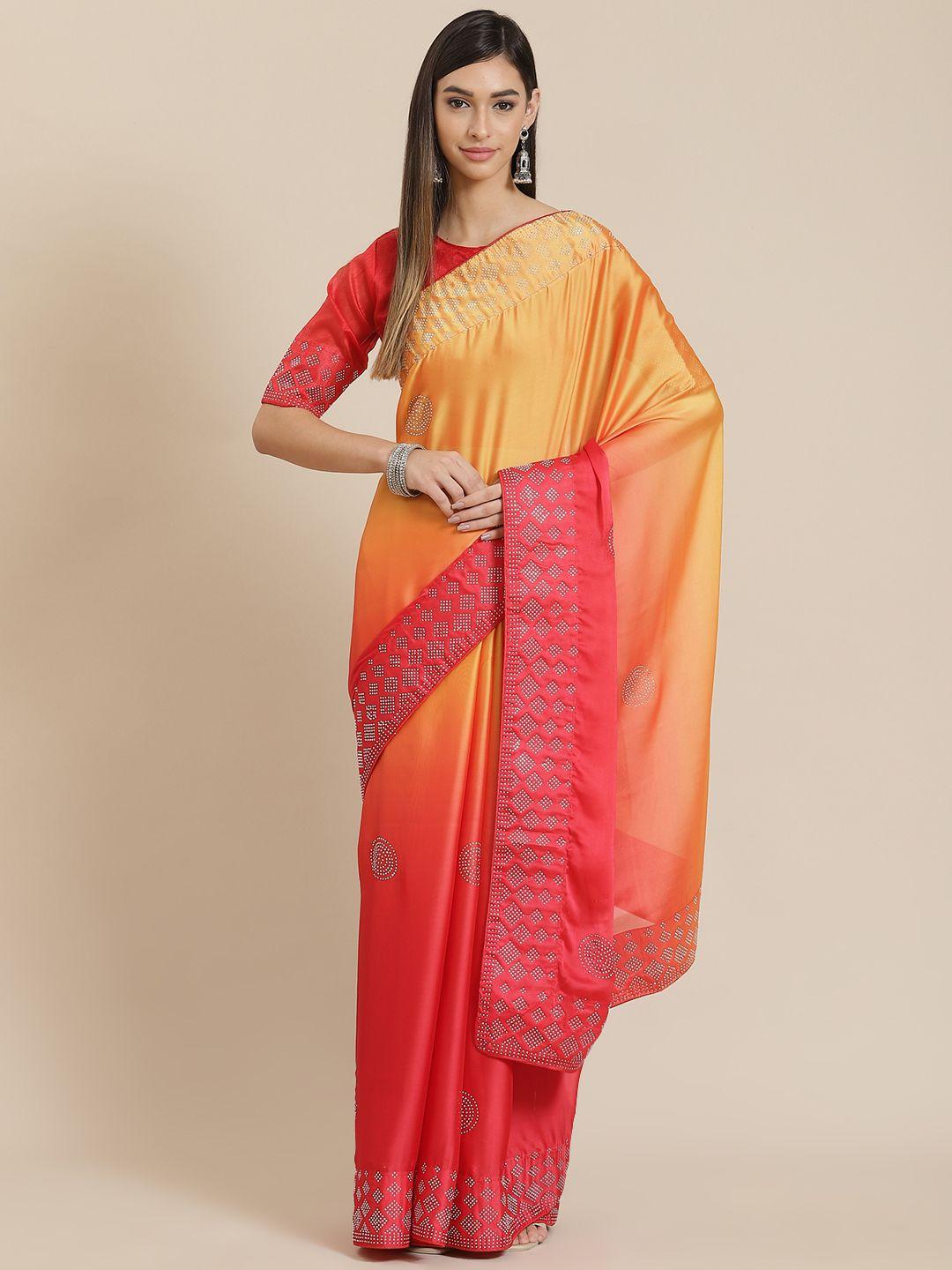 serona fabrics red & orange ombre mirror work saree