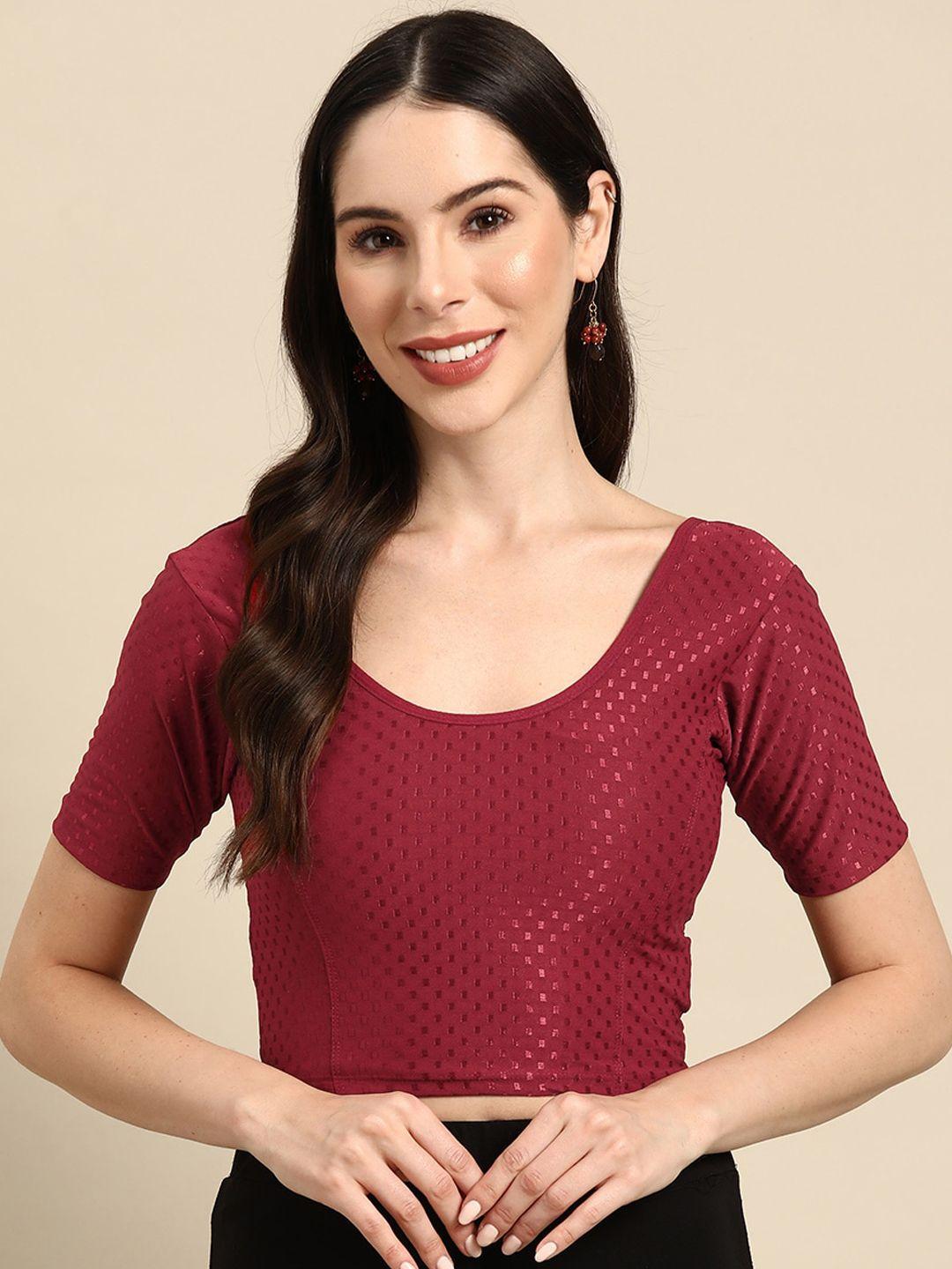 serona fabrics self-design stretchable stitched saree blouse