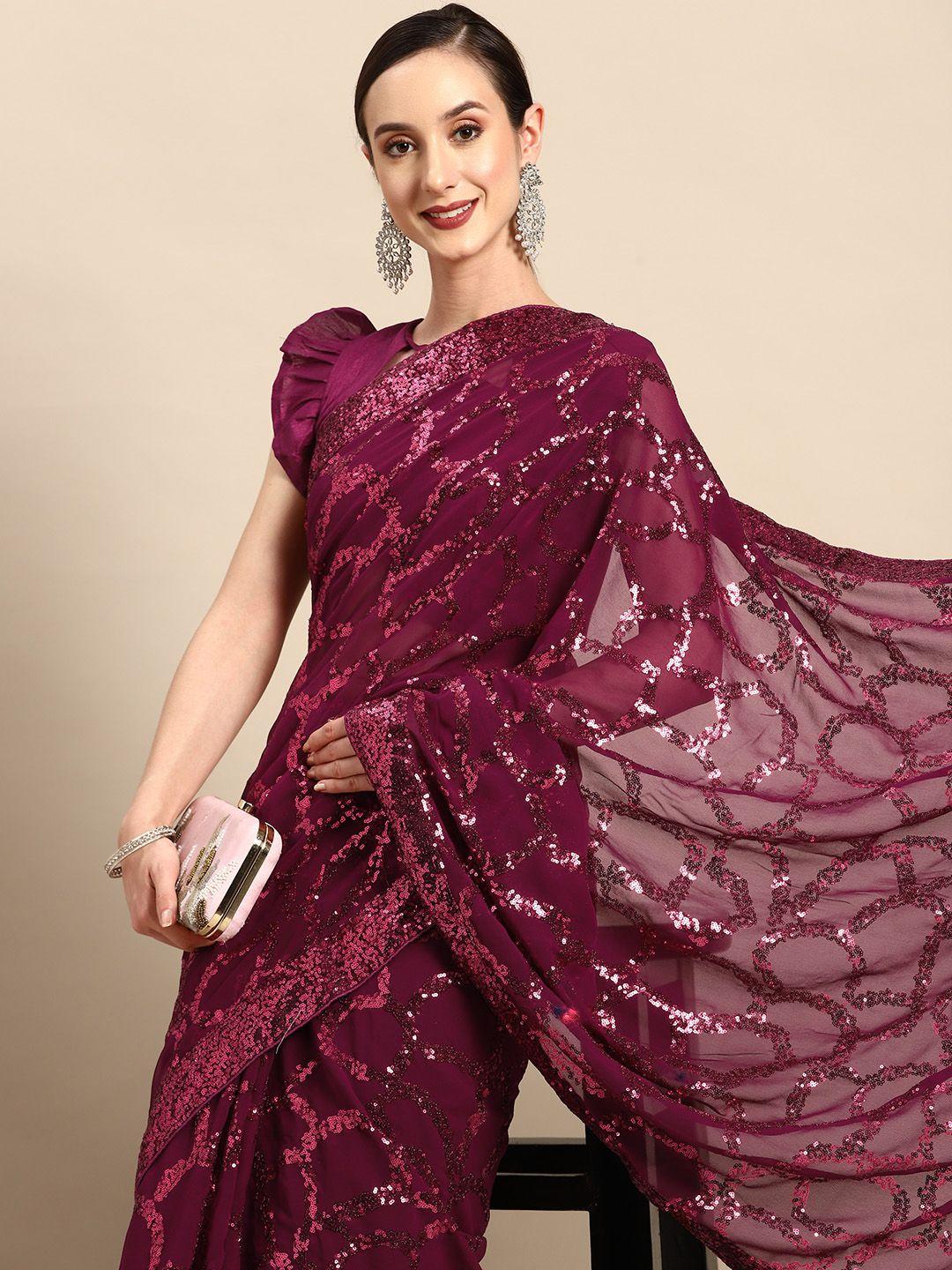 serona fabrics sequinned embellished pure georgette saree