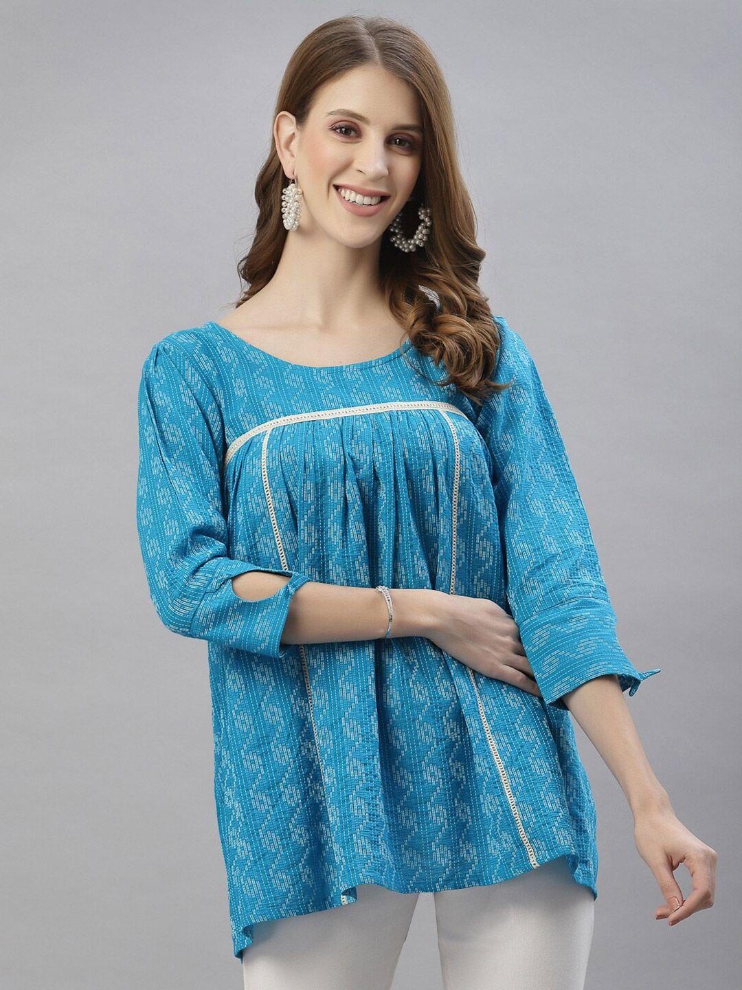 serona fabrics turquoise blue & white tunic