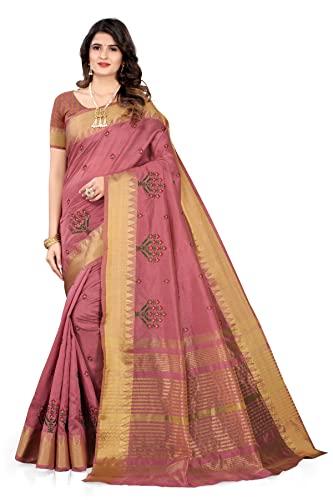 serona fabrics women's assam cotton silk with golden border thread embroidery saree with blouse piece