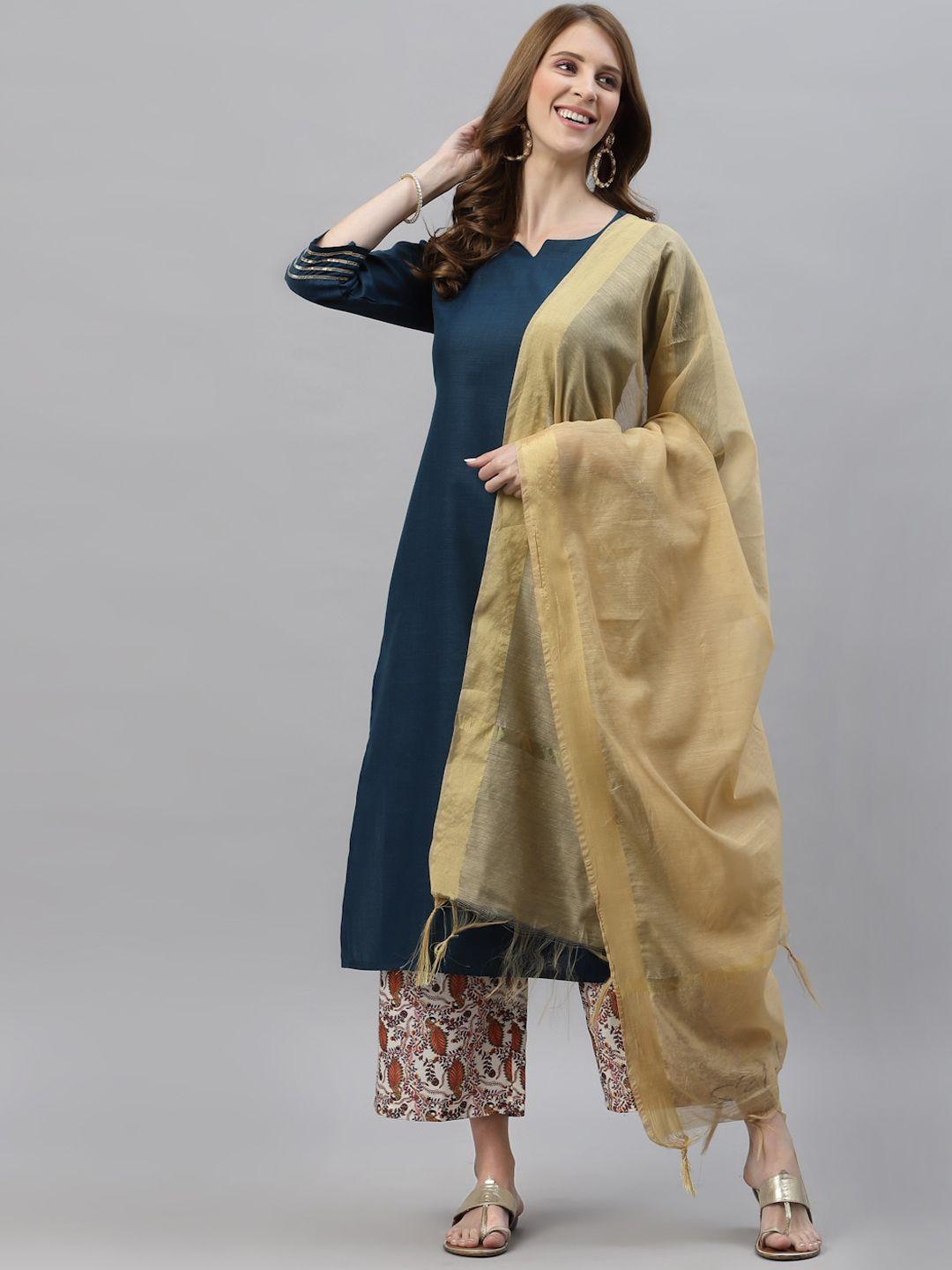 serona fabrics women blue kurta with palazzos & with dupatta